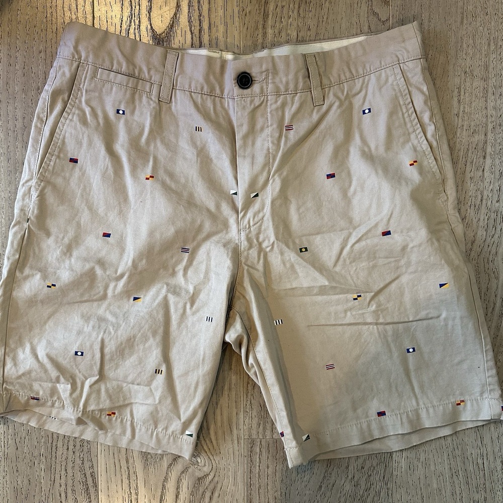 MENS LOGG BY H&M‎ ALL OVER FLAGS KHAKI CASUAL SHORTS SIZE 33